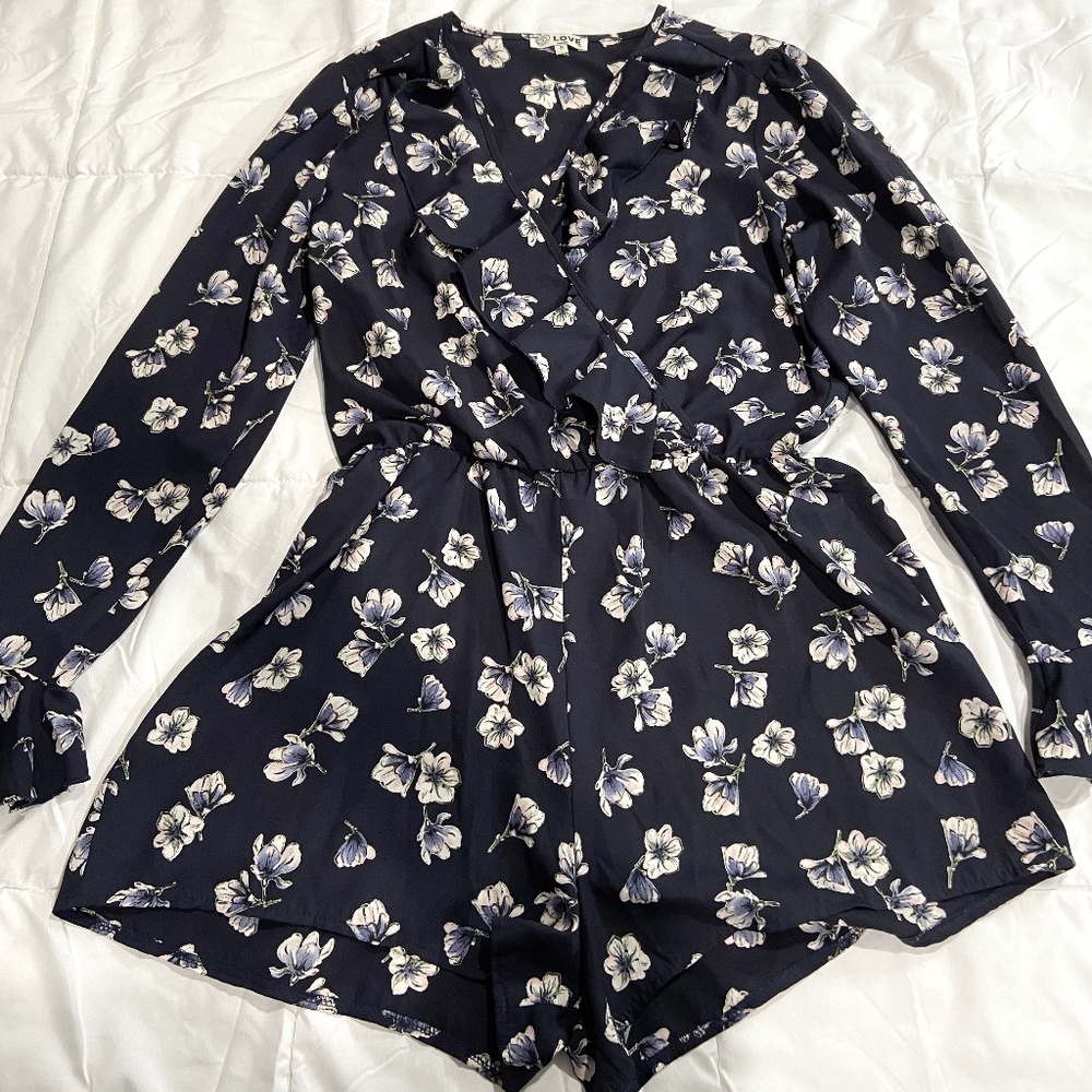 LOVE Small Dark Blue Floral Romper Dress